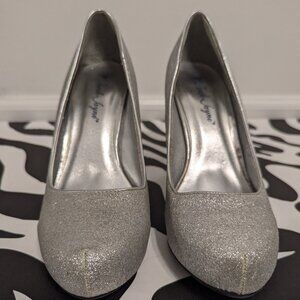 Sarah Jayne Silver Glitter Formal Pump Stilettos EUC